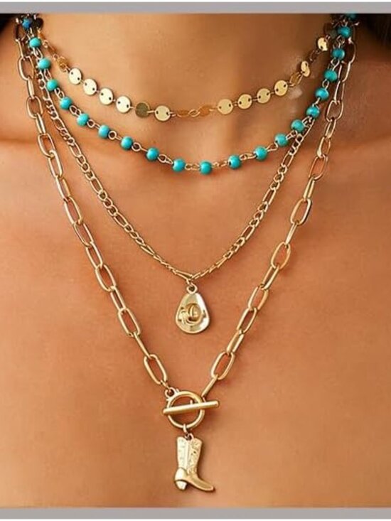 Jewelry - Layered Boho Necklaces for Women Turquoise Western Jewelry for Women Cactus Ox-H